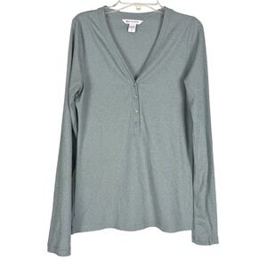 Athleta Uptempo Ribbed Henley Top Small Green Womens Long Sleeve Lightweight
